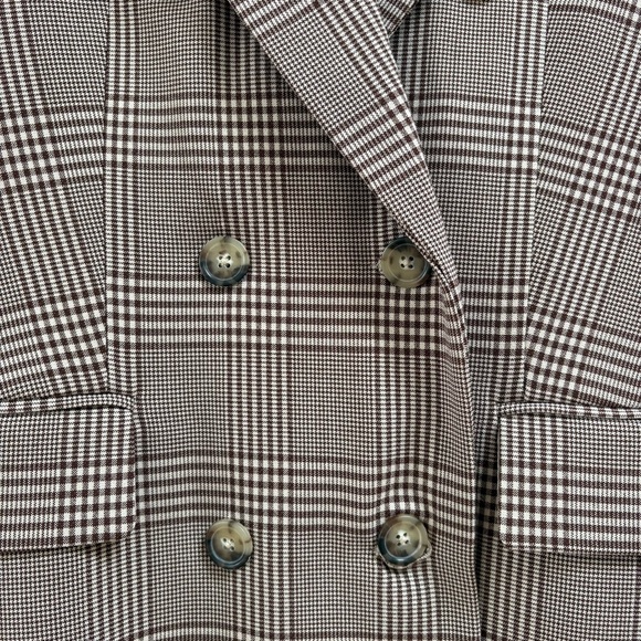 NWOT Wilfred Taupe Plaid Double-Breasted Blazer - Picture 4 of 11